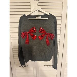 ABERCROMBIE & FITCH RED BOW HOLIDAY GLAM SWEATER SZ M/L